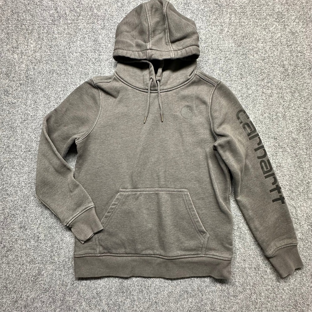 Carhartt Womens Hoodie M 8-10 Pullover Gray TS0288-W Sleeve Logo‎ Relaxed Fit